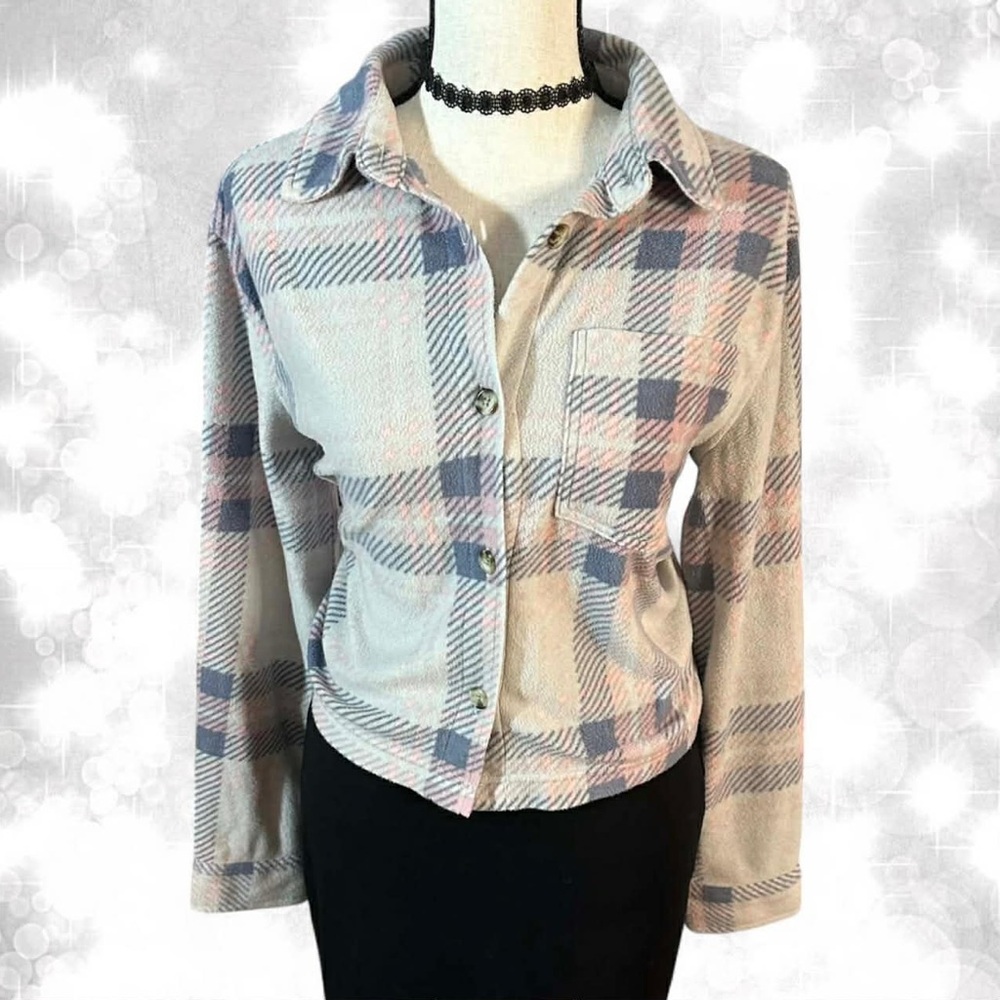 Wallflower Grey Plaid Button-Up Sweater